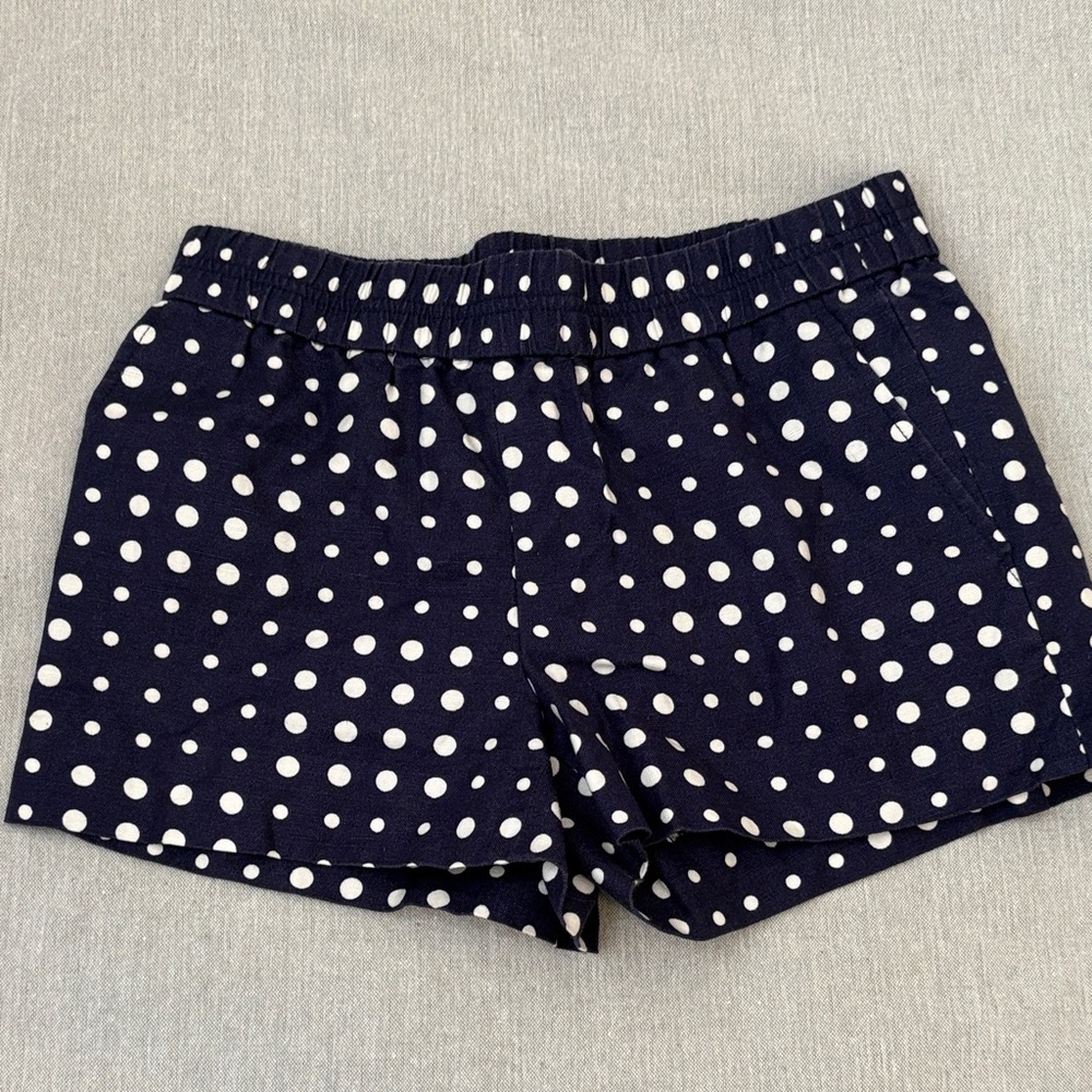 Women’s Navy Blue Polka Dot Elastic Waist Shorts